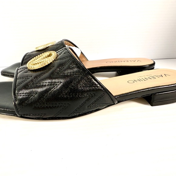 Valentino Aphrodite Black Slides with Gold Logo - Picture 5 of 10